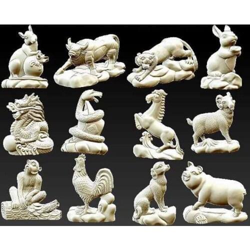 12PCS Animal 3D model for cnc 3D carved figure sculpture machine in STL file format - Chinese zodiac sculpture STL model