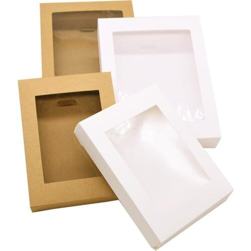 6pcs Multi Size Kraft Paper Gift Box With Clear Window Paper Candy Cookie Box For Home Wedding Birthday Party Gift Packing Decor