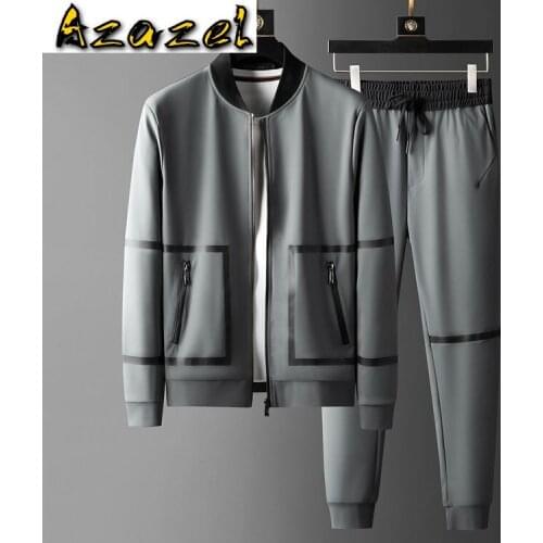 Azazel Sport Casual Mens Sets (sweatshirt+pants) Luxury Stand Collar Zipper Man Jackets Elastic Waist Slim Fit Male Pants 3XL