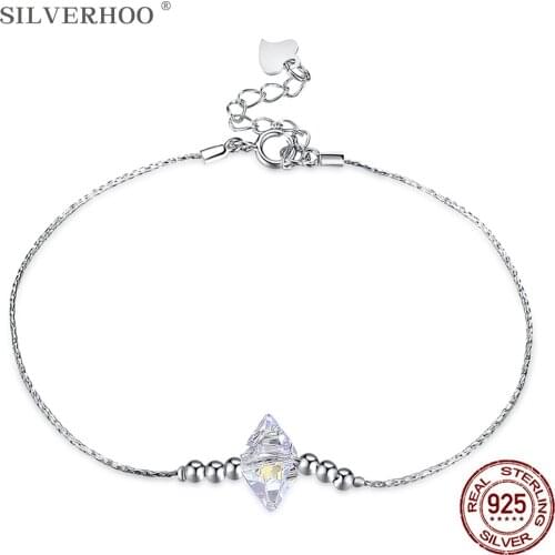 SILVERHOO 925 Sterling Silver Link Bracelets For Women With Cubic Zirconia Simple Atmosphere Bracelet Party Fine Jewelry New