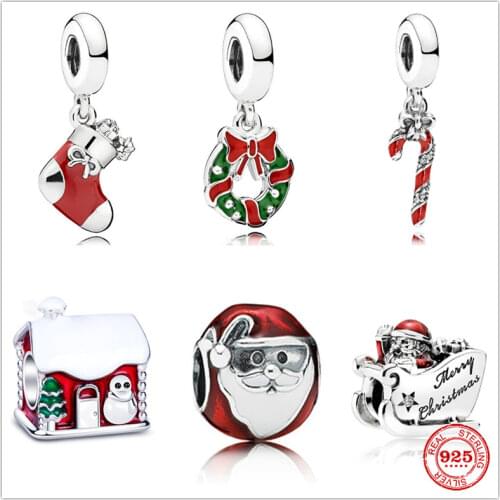New 925 Sterling Silver Christmas Santa Claus Beads Charm Fit Original Pandora Bracelet Pendants DIY Jewelry Making For Women