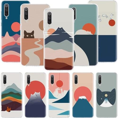 Abstract Art Cat Mount Fuji Japan Landscape Phone Case For Xiaomi Redmi Note 10 9 8 Pro 9S 8 8T 7 6 5 6A 7A 8A 9A 9C 4X S2 K20 K