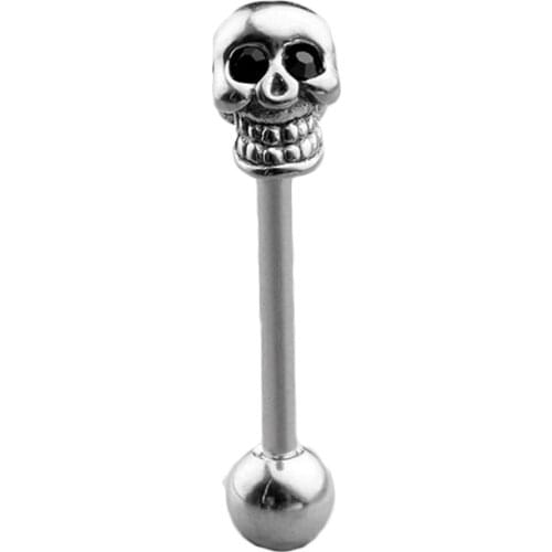 Man skull Tongue stainless steel crystal Tongue rings piercing lengua barbell pircing langue bodyjewelry ear tragus