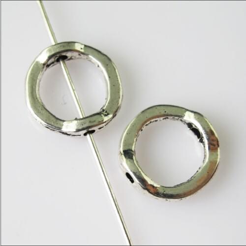 25Pcs Antiqued Silver Color Round Circle Spacer Beads Frame Charms 13mm