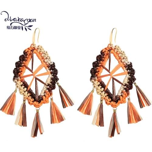 Dvacaman Bohemian Handmade Colorful Hollow Raffia Tassel Drop Earrings for Women Ethnic Statement Jewelry Summer Accessories New