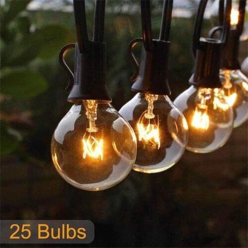 New 25 Bulbs Retro G40 Globe String Lights Outdoor Waterproof Fairy Lights Garland for Garden Party Wedding Christmas Decoration
