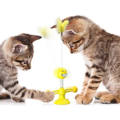 Cat Ball Toy Pet Windmill Teasing Interactive Toy Pet Supply Feather Bottom Sucker Pet Teaser Toy Wand Interactive Supplies