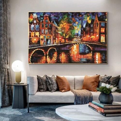 Colorful Abstract Street Lake Landscape Canvas Painting Modern Posters and Prints Wall Art Pictures for Living Room Home Decor
