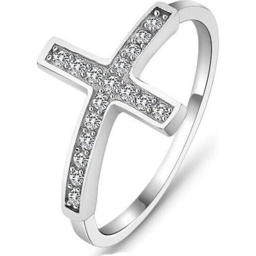 Cross vintage rings for women Fashion jewelry silver plated ring classic cz design wholesale sideways ring JEWELLRY