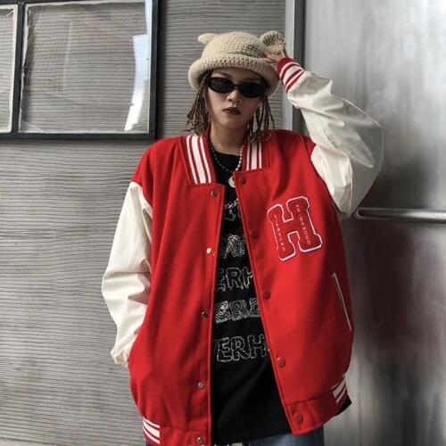 New autumn Women Letter cartoon Print Baseball Uniform 2021 Patchwork Oversize Jacket Korean Style Harajuku Loose Unisex Coat