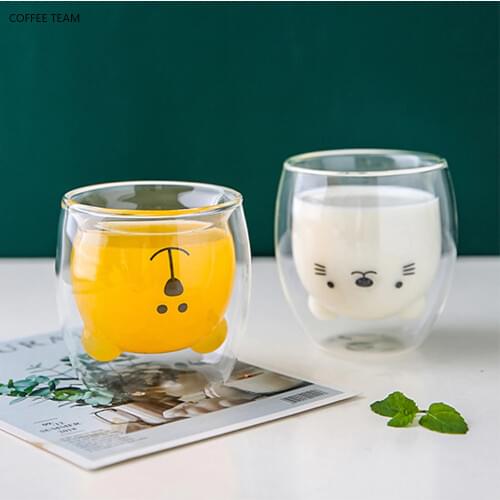 Cute Cup Glass Double Wall Insulated Glasses Espresso Mug Coffee Cup Tea Milk Best Gift For Office And Personal Friend