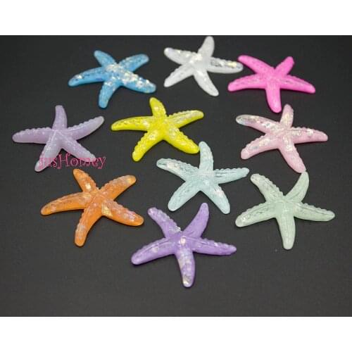 Set of 50pcs Glitter Resin Starfish Artificial Flatback Cabochon 4.0cm Rainbow Embellishment Cabochons Cap for home decor