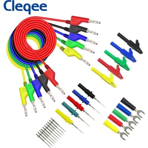 Cleqee P1036B series 4mm Banana to Banana Plug Test Lead Kit for Multimeter with Alligator Clip U-type & Puncture Test Probe Kit