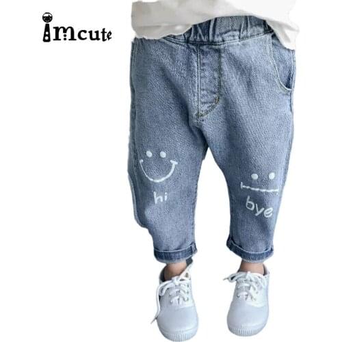 Imcute Autumn And Winter Kids Jeans for Girls Boys Jeans for Girls Casual Loose Cartoon Embroidered Thin Jeans Children Jeans