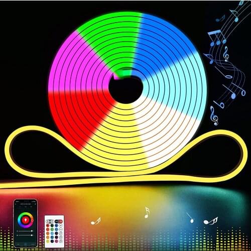 12V RGB Neon Rope Light, LED Strip Lights Alexa Compatible Silicone 16.4ft Multi-Color Changing WiFi Bluetooth Phone App Control