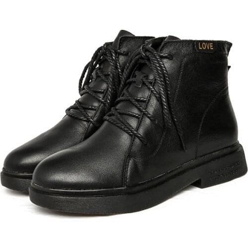 Martin boots New England wind cool girls leather riding boots with velvet warm flat large women short boots boots lady & # 39; s