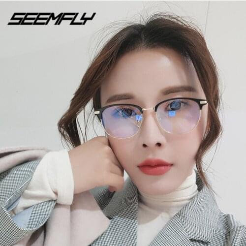 Seemfly TR90 Ultralight Women Men Anti Blue Light Glasses Retro Clear Lens Metal Frame Eyewear Computer Gaming Goggle Spectacle