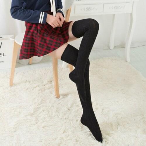 Solid Color Knitted Women Thigh High Sock Autumn Winter Warm Thick Stocking Long Sock For Girls Soft Cotton Over Knee Sock