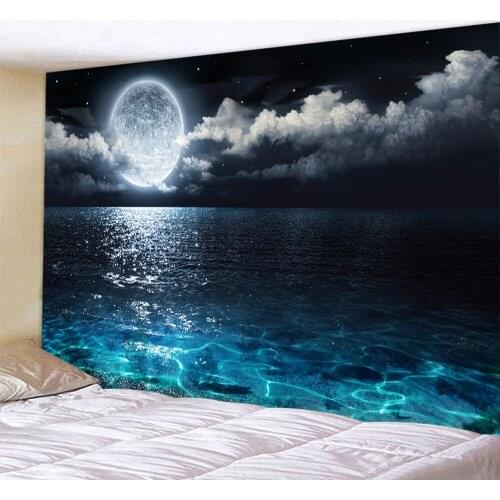 Beach moon background home decoration art tapestry psychedelic scene Hippie Bohemia decoration bedroom sheet yoga mat