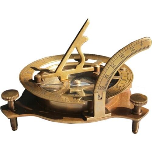 Handmade Brass Vintage Solid Wood Box Corona Compass Outdoor Study Room Decoration Ornaments Antique Collectibles Lucky Crafts