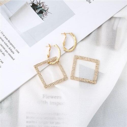 BUDROVKY INS Temperment Earrings Ear Stud Geometric Square Fashion Simple Diamond Set Ball Ear Pendant