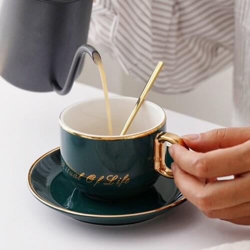 Northern Europe Royal First-class Ceramic Porcelain Coffee Cup Set Tea Cup Milk Cup With Saucer 304 Stainless Steel Golden Spoon