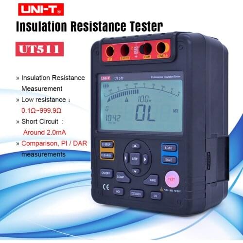 UNI-T UT511 1000V Megger Insulation Earth Ground Low Resistance Tester Megohmmeter Diagnostic-Tool Data Storage Auto-range Meter