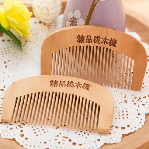 Y1UF 1Pc 8.7cm Natural Peach Wood Thickened Curved Pocket Hair Comb Massage Anti-Static Fine-Tooth Salon Styling Tool Barbers