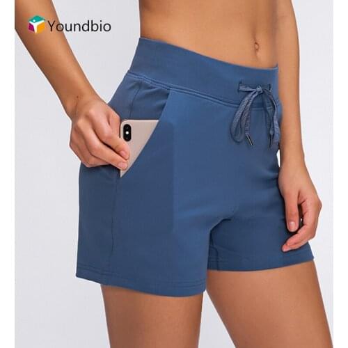 YOUNDBIO 2021 Women With Pockets Sport Shorts Summer Workout Drawstring Leggings Gym Fitness Ladies Running Casual Yoga Shorts