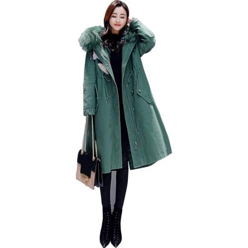 Women Fur Collar Jacket Warm 2019 New Coat Parka X-Long Hooded Jackets Leisure Plus Size Female Parkas Winter Thicking Outerwear
