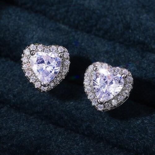 Fashion Zircon Heart Charm Stud Earrings For Women Elegant Wedding Party Jewelry Pendientes Brincos eh1171
