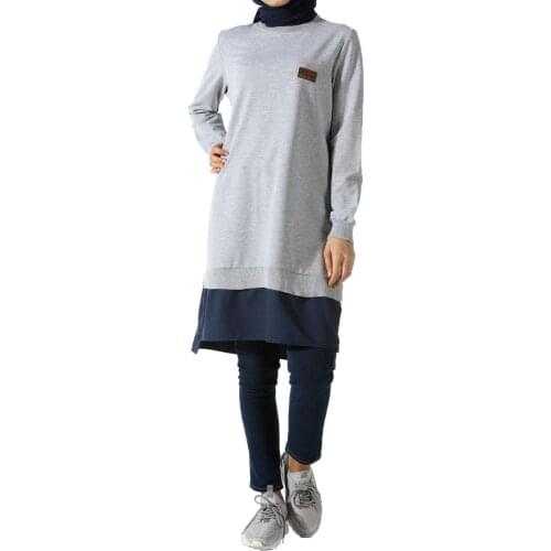 Women Hijab Clothing Long Shirt detailed Crew Neck High Quality Combed Cotton Tunic Made in Turkey Seasonless Sweatshirt