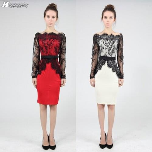 Summer Sexy Lace Patchwork Slim Dress Women Fashion Off Shoulder Mesh Long Sleeve Pencil Dress 2021 Plus Size Womens Dresses