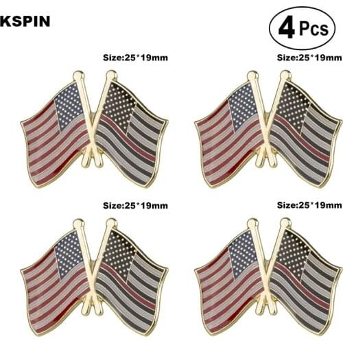 U.S.A & Thin Red Line 1 Friendship Flag Pin Lapel Pin Badge Brooch Icons 4pcs
