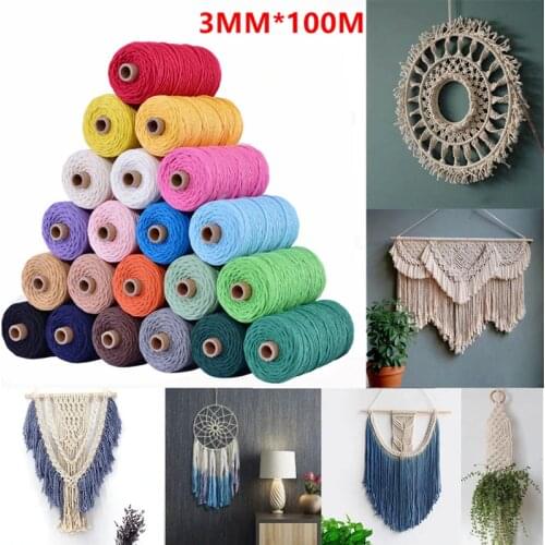 100m Solid Colors Cotton Rope Diy Hand-woven Thick Braided Decorative Tapestry Cord String Home Textile Accessories