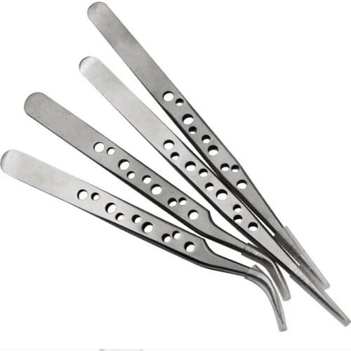 100PCS Electronics Industrial Tweezers Anti-static Curved Straight Tip Precision Stainless Steel Forceps Phone Repair Hand Tools