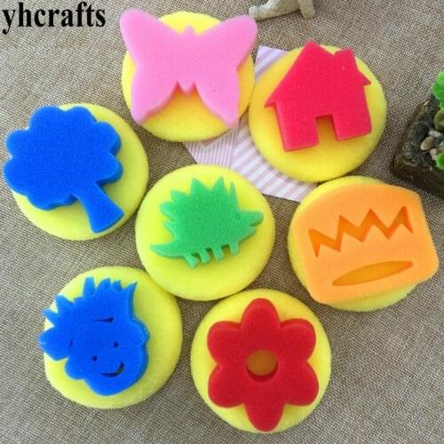 2PCS/LOT,Flower dinosaur double side round art sponge brushes Drawing toys Early learning educational toys Kindergarten arts