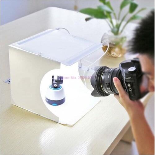 20pcs 2 LED Panels Mini Folding Studio 8" Diffuse Soft Box Lightbox with Black White Photography Background Photo Studio box