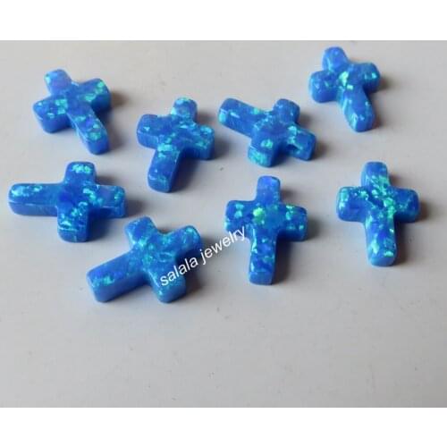 20pcs /lot op05 dark Blue Cross Opal 8x11mm Drilled Synthetic Fire Cross Opal for Necklace Cross Opal Stone
