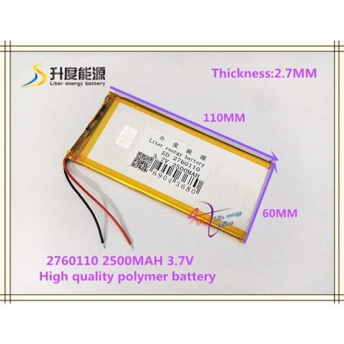3.7V 2500mAh 2760110 polymer lithium ion / Li-ion battery for tablet pc mp4 cell phone speaker POWER BANK