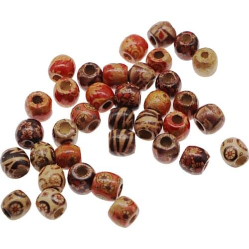 300Pcs 12mm Mixed Painted Pattern Drum Barrel Wooden Loose Beads for Jewelry Making Hair Accessories Craft