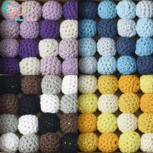 50 PCS 4 Colors Mix Mango Yellow Mustard 16-20 MM Crochet Wooden Loose Beads Knitting Cotton Crochet Wooden Beads Cotton Ball