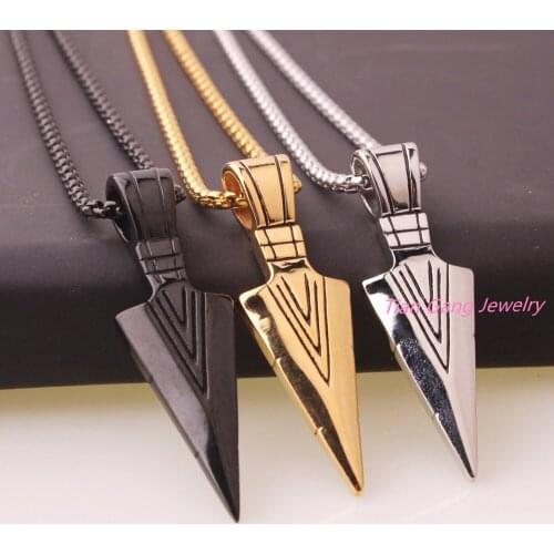 Granny Chic Mens Boys Tribal Arrow Head Chain Silver Color Stainless Steel Pendant with 24" Necklace Jewelry