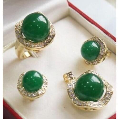 Free shopping! Miss charm green Jades ring earring pendant Jewelry Set