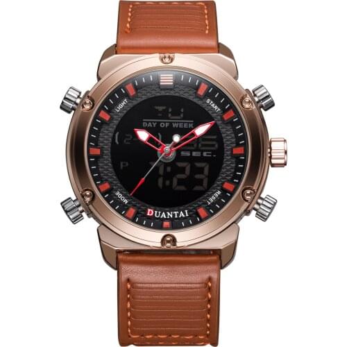 Duantai Steel Belt Multifunctional Double Movement Mens Watch Electronic Watch Sports Watch Waterproof Luminous Quartz Watch