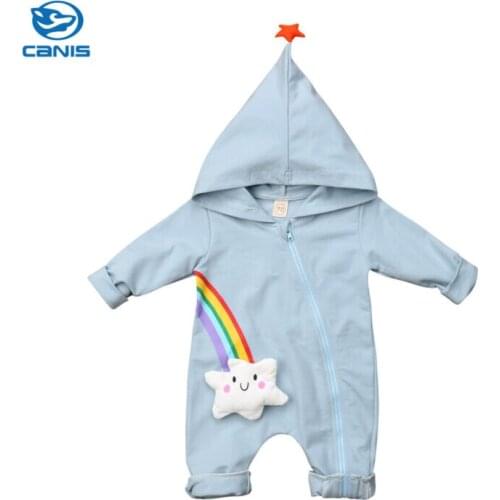 Newborn Baby Boy Girl Rainbow Hoodie Jumpsuit Outfits Clothes