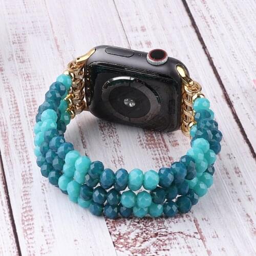 Fashion Blue Crystal Bracelet for Apple Watch SE Band Series 6 5 4 3 Elastic Stretch Beaded Strap for iWatch 40mm 44mm 38mm 42mm