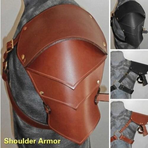 Carnival Medieval Retro Punk PU Leather Knight Soldier Shoulder Pad Military Armor Halloween Men Cosplay Vest Knife Cover Armour