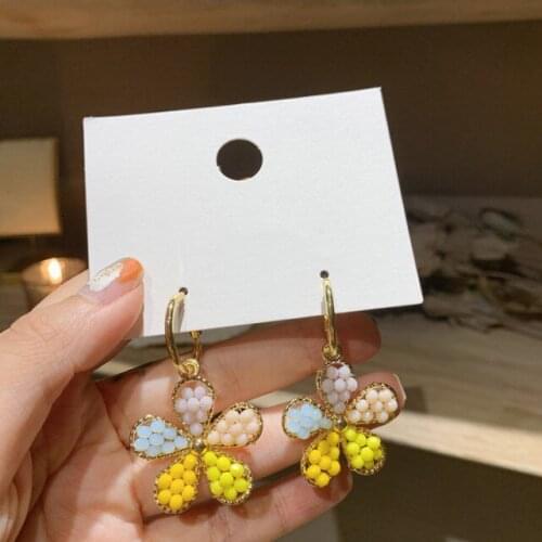 Classic Colorful Beaded Flower Dangle Earrings Five Petal Flower Earring For Women Jewelry Bijoux Gift