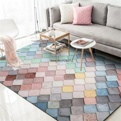 Macaron Colorful Geometric Carpet Girl Bedroom Pink Teal Mosaic Large Carpet Living Room Floor Mat